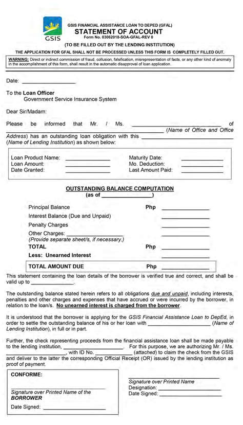 GSIS Financial Assistance Loan (GFAL) Application Form.